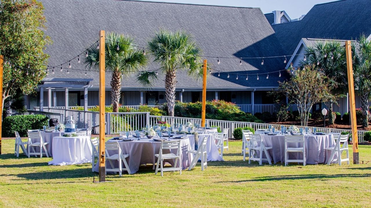 Reception set-up for wedding on a lawn