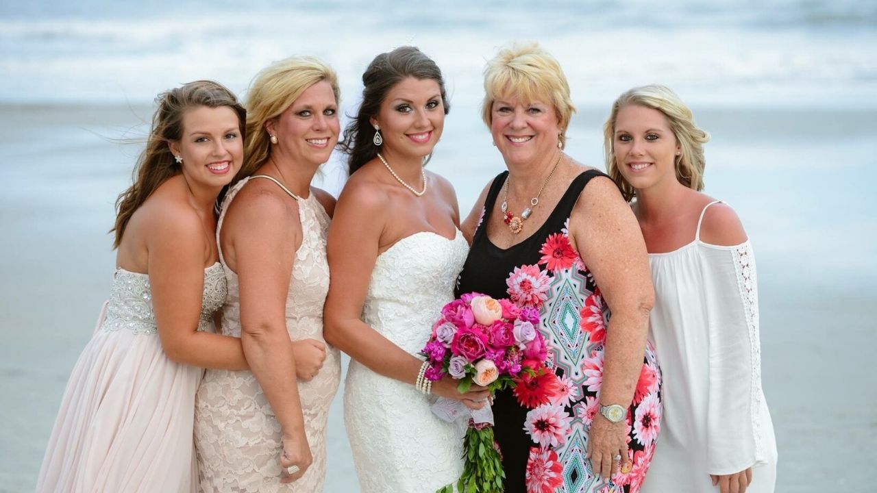 Bride and her family on beach