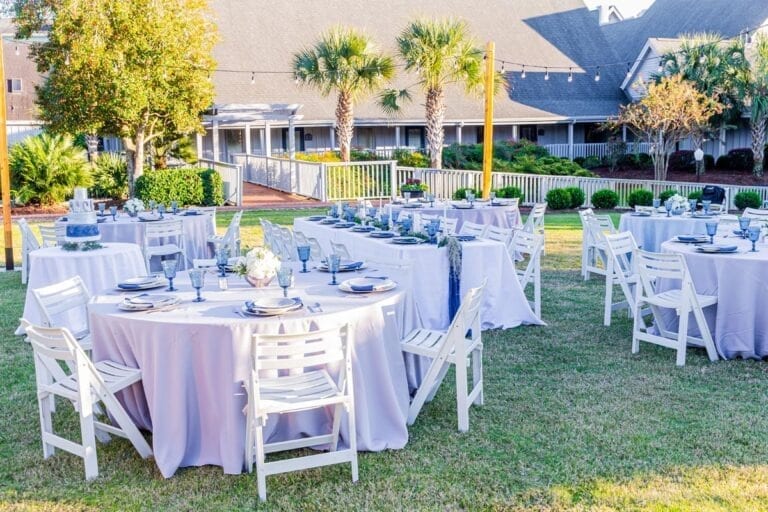 Wedding table setup on the Magnolia Lawn