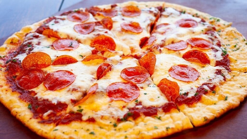 Close up on a pepperoni pizza