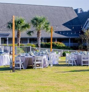 Wedding table setup on the Magnolia Lawn